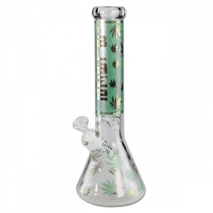 BLAZE GLASS Golden Leaf Flask Bong Ice GREEN